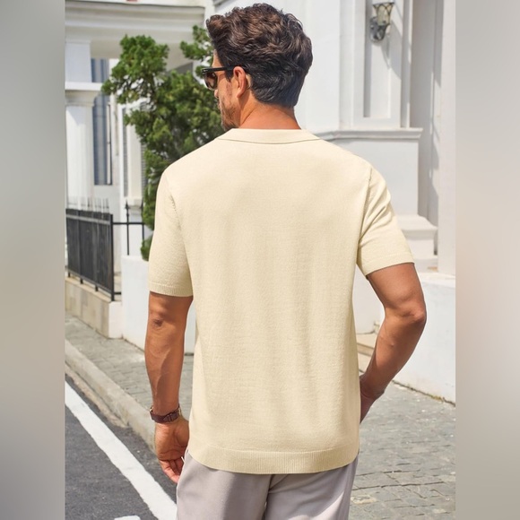 Runcati Beige Men’s Quarter Zip Knit Polo Shirt XL Short Sleeve Golf Top New - Picture 2 of 4